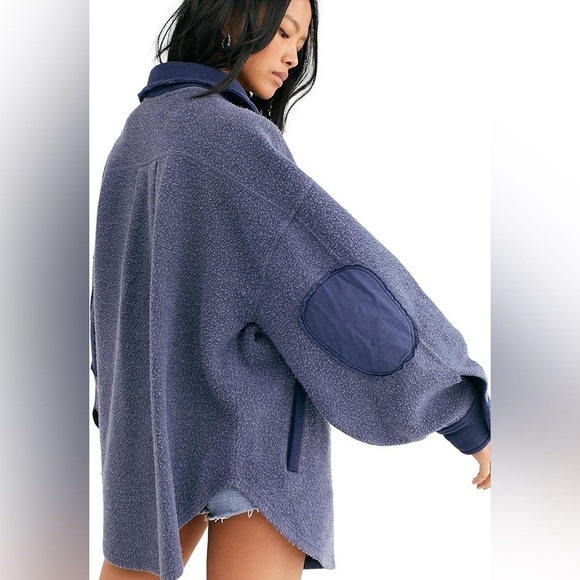 Free People Jacket Women's Size Large Oceania Blue Ruby Jacket oversized Shacket - Picture 16 of 17